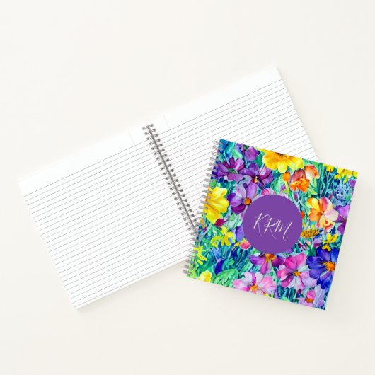  monogram moderne gepersonaliseerde bloemkunst notitieboek (Binnen)