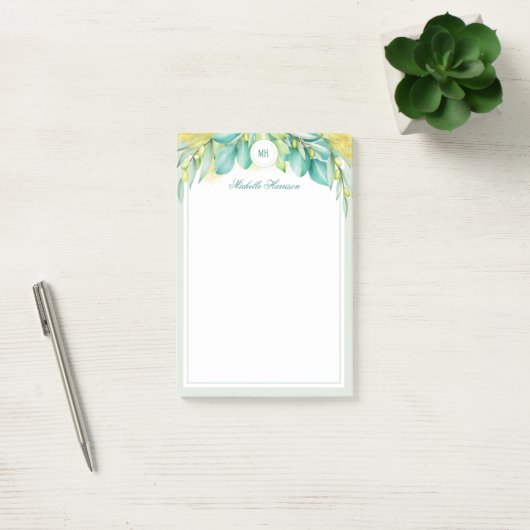 Monogram Moderne Greenery Eucalyptus Leaves Olive Post-it® Notes (Kantoor)