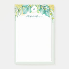 Monogram Moderne Greenery Eucalyptus Leaves Olive Post-it® Notes