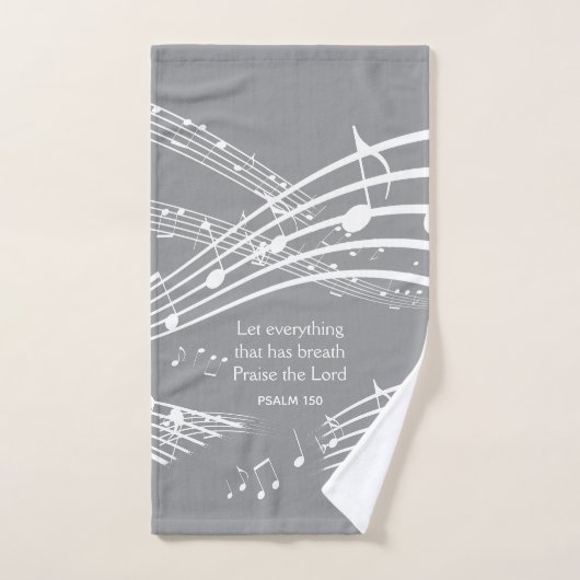 Monogram moderne grijze Muzieknoten Bad Handdoek (Handdoek)