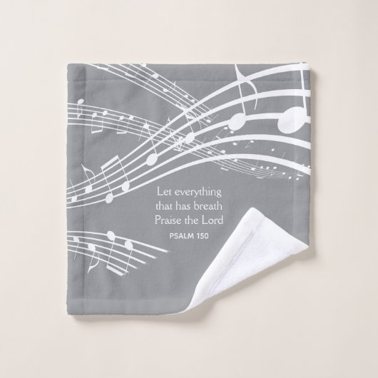 Monogram moderne grijze Muzieknoten Bad Handdoek (Wasdoekje)