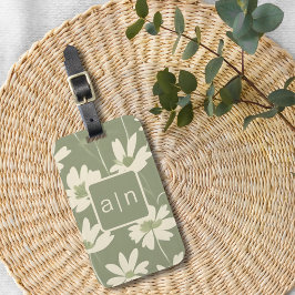 Monogram Moderne Groene Bloemen Bagagelabel