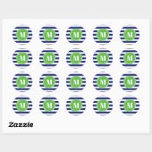 Monogram moderne groene en blauwe strepen ronde sticker (Vel)