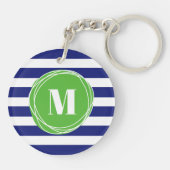 Monogram moderne groene en blauwe strepen sleutelhanger (Achterkant)