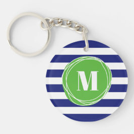 Monogram moderne groene en blauwe strepen sleutelhanger