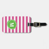 Monogram moderne groene en roze strepen bagagelabel (Voorkant horizontaal)