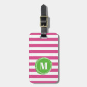 Monogram moderne groene en roze strepen bagagelabel (Voorkant verticaal)