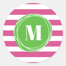 Monogram moderne groene en roze strepen