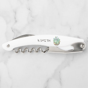 Monogram Moderne handgetekende Waterverf Succulent Kurkentrekker