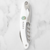 Monogram Moderne handgetekende Waterverf Succulent Kurkentrekker (Achterkant)