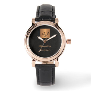 Monogram moderne initialen zwarte naam script eleg horloge