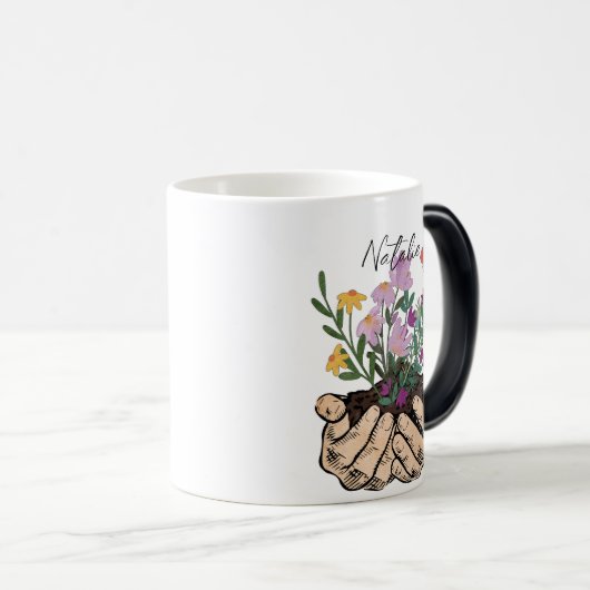 Monogram moderne inktkunst met schetterende handen magische mok (Voorkant rechts)