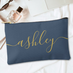 Monogram Moderne Kalligrafie Marine Blauw Goud Scr Etui