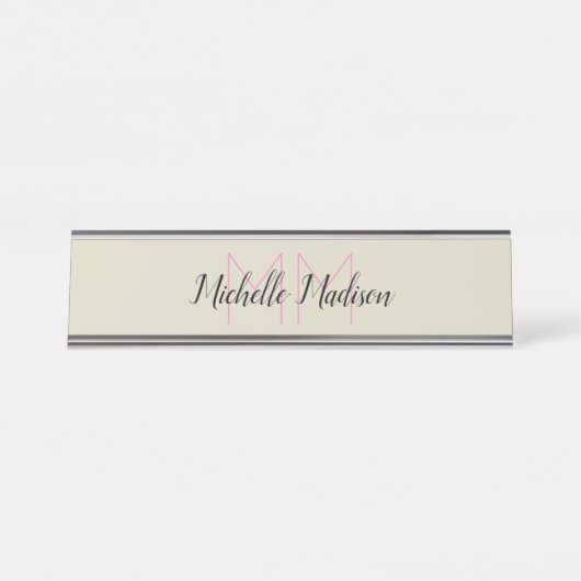 Monogram Moderne Kalligrafie Naam Initialen Bureau Naambordje (Voorkant)