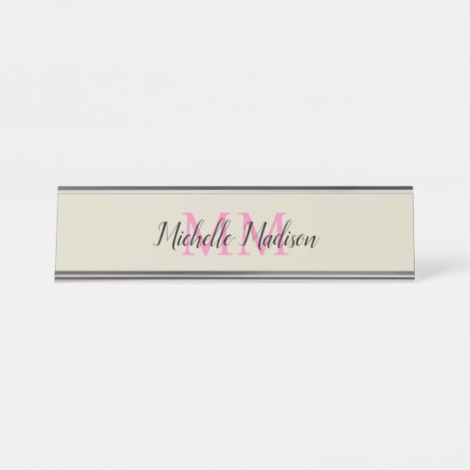 Monogram Moderne Kalligrafie Naam Initialen Bureau Naambordje (Voorkant)