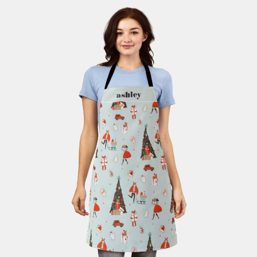 Monogram | Moderne Kerstmis halverwege de eeuw Schort (Gedragen)