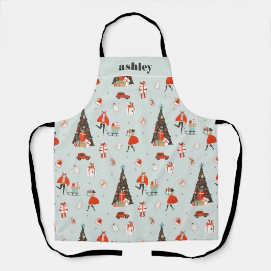 Monogram | Moderne Kerstmis halverwege de eeuw Schort (Voorkant)