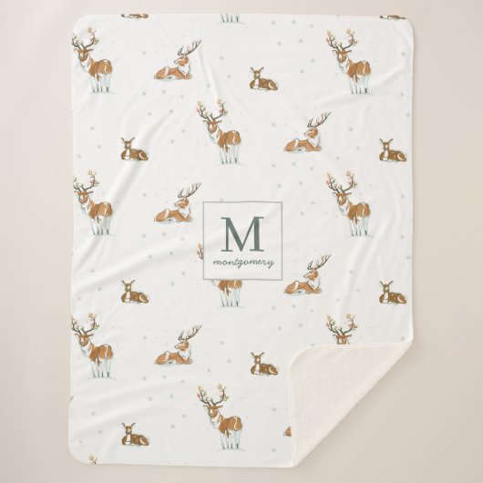 Monogram | Moderne kerstrenrenrenrenrendierperiode Sherpa Deken (Voorkant)