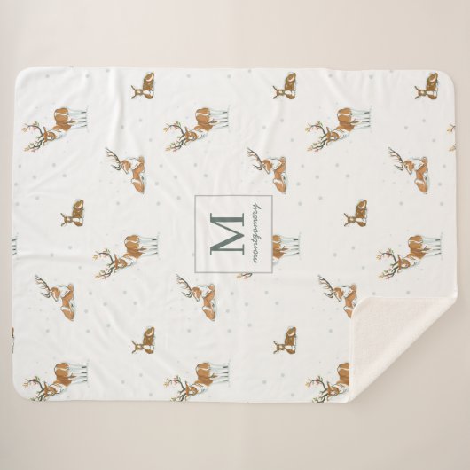 Monogram | Moderne kerstrenrenrenrenrendierperiode Sherpa Deken (Voorkant (horizontaal))