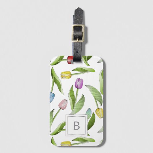 Monogram moderne kleurrijke tulp bagagelabel (Voorkant (verticaal))