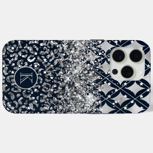 Monogram Moderne Luipaardprint Glitter Persoonlijk Case-Mate iPhone Case (Achterkant (horizontaal))