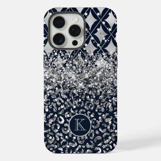 Monogram Moderne Luipaardprint Glitter Persoonlijk iPhone Hoesje (Achterkant)