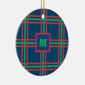 Monogram Moderne Marine Blauw Groen Plaid Vakantie Keramisch Ornament (Rechts)