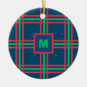 Monogram Moderne Marine Blauw Groen Plaid Vakantie Keramisch Ornament (Voorkant)