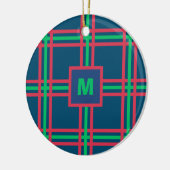 Monogram Moderne Marine Blauw Groen Plaid Vakantie Keramisch Ornament (Links)