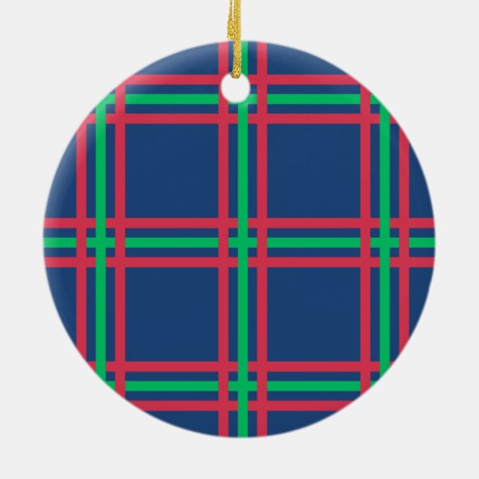 Monogram Moderne Marine Blauw Groen Plaid Vakantie Keramisch Ornament (Achterkant)