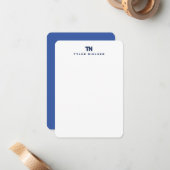 Monogram Moderne Marine Blauwe Typografie Notitiekaartje (Voorkant / Achterkant in situ)