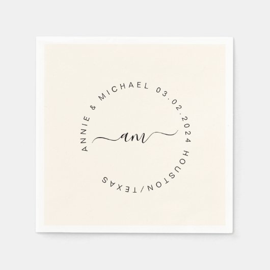 Monogram, moderne, minimale bruiloft servet (Voorkant)