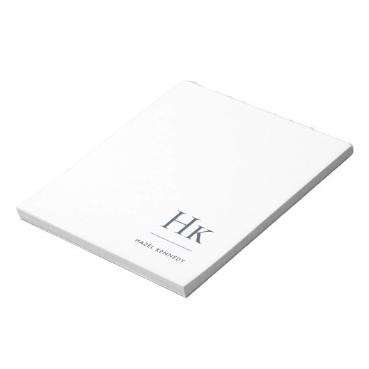 Monogram Moderne Minimale Marine Blauw Wit Eenvoud Notitieblok (Linkerzijde)
