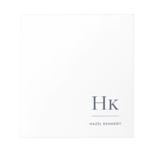 Monogram Moderne Minimale Marine Blauw Wit Eenvoud Notitieblok (Voorkant)