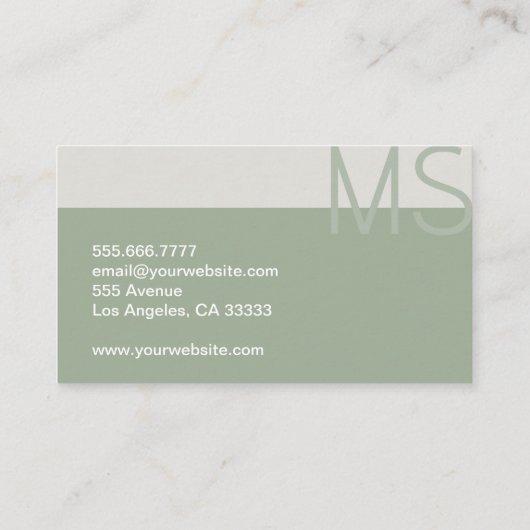 Monogram Moderne Minimale Sage Groene Beroeps Visitekaartje (Achterkant)
