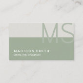 Monogram Moderne Minimale Sage Groene Beroeps Visitekaartje (Voorkant)