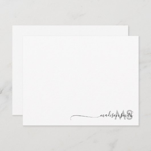 Monogram Moderne minimale scriptnaam Notitiekaartje (Voorkant / Achterkant)