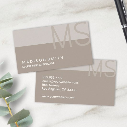 Monogram Moderne Minimale Taupe Professional Visitekaartje