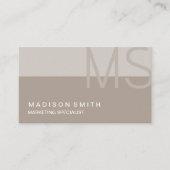 Monogram Moderne Minimale Taupe Professional Visitekaartje (Voorkant)