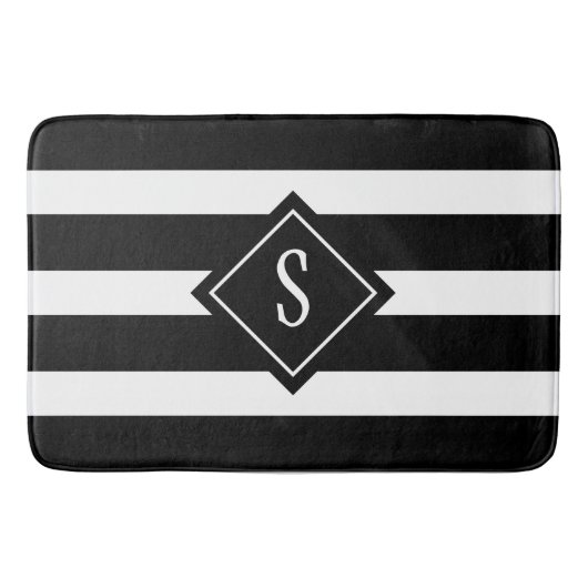 Monogram moderne, minimale zwarte witte strepen badmat (Voorkant)