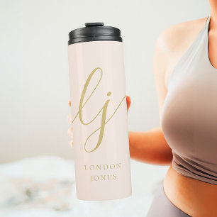 Monogram Moderne Minimalistische Gouden Script Kal Thermosbeker