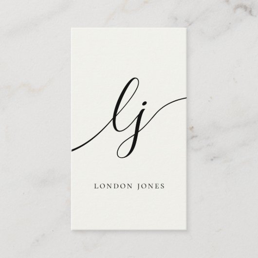 Monogram Moderne Minimalistische Ivoor Wit Kalligr Visitekaartje (Voorkant)