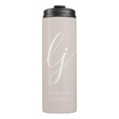 Monogram Moderne Minimalistische Roze Script Kalli Thermosbeker (Voorkant)