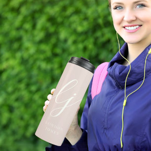 Monogram Moderne Minimalistische Roze Script Kalli Thermosbeker