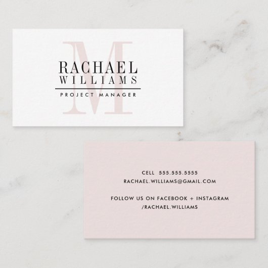 MONOGRAM moderne naam eenvoudig elegant roze zwart Visitekaartje (Voorkant / Achterkant)