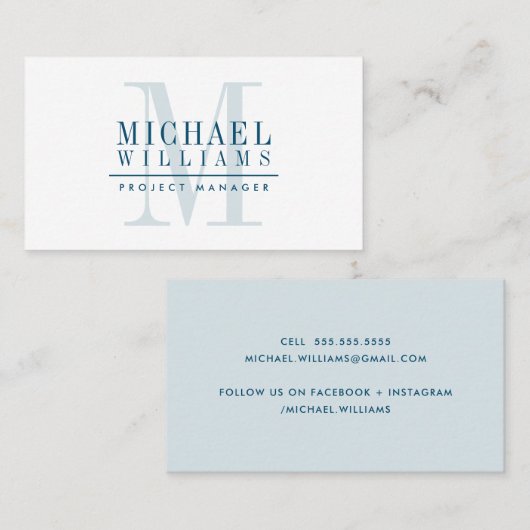 MONOGRAM moderne naam eenvoudig mannelijk marinebl Visitekaartje (Voorkant / Achterkant)