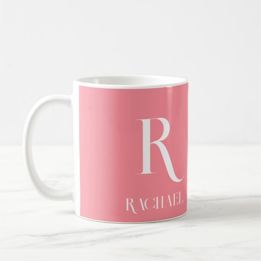 Monogram Moderne Naam Stijlvol Roze Koffiemok (Links)