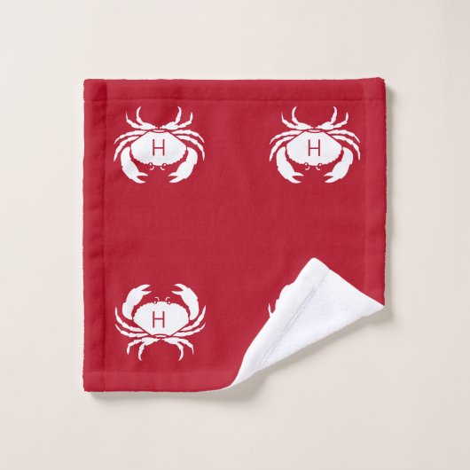 Monogram moderne Nautical Red Crab Bad Handdoek (Wasdoekje)