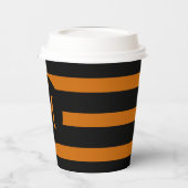Monogram moderne Oranje en zwarte strepen Papieren Bekers (Links)