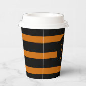 Monogram moderne Oranje en zwarte strepen Papieren Bekers (Rechts)